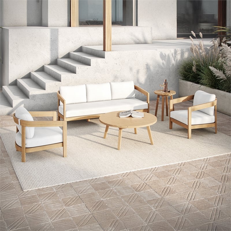 New Classic Furniture Wesley 5-pc Wood Patio Set with Sofa in Natural/White
