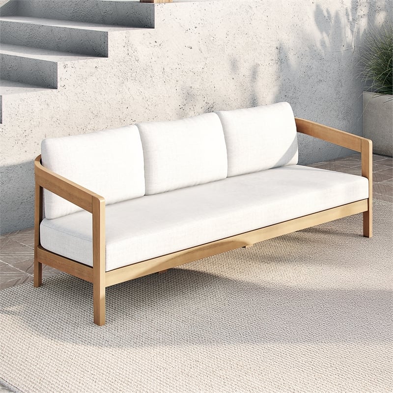 New Classic Furniture Wesley Wood Patio Sofa with Cushion in Natural/White