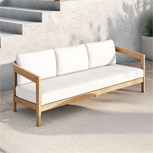 New Classic Furniture Wesley Wood Patio Sofa with Cushion in Natural/White