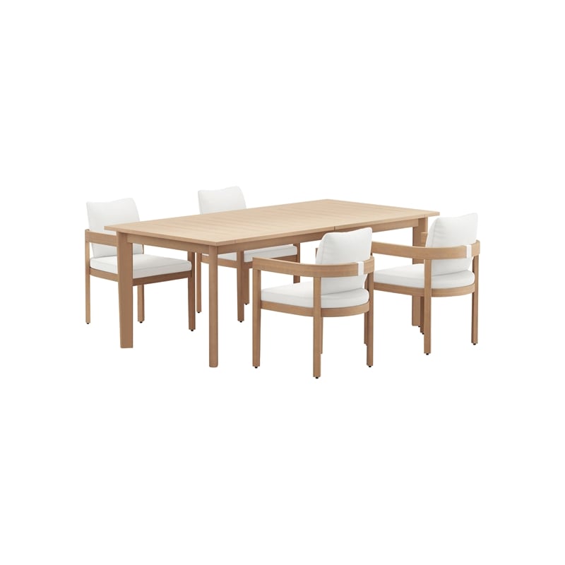 New Classic Furniture Wesley 5-Piece Wood Patio Dining Set in Natural/White