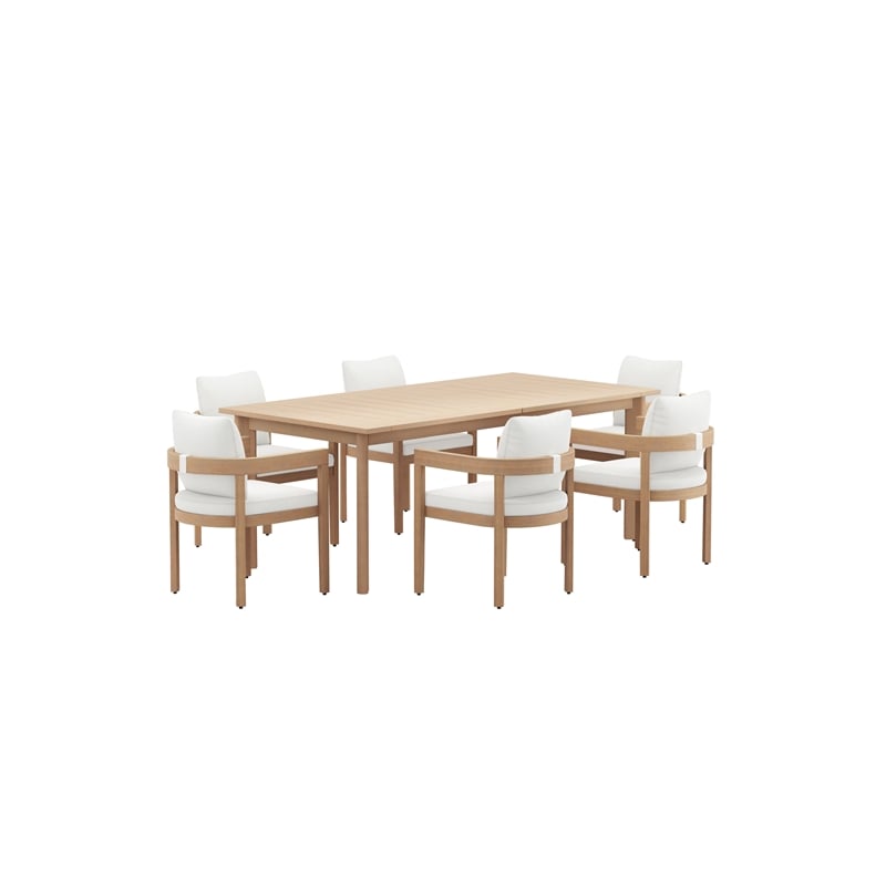 New Classic Furniture Wesley 7-Piece Wood Patio Dining Set in Natural/White