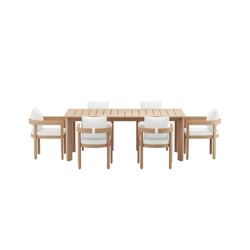 New Classic Furniture Wesley 7-Piece Wood Patio Dining Set in Natural/White