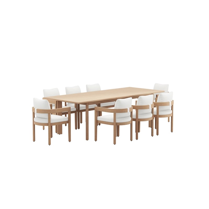 New Classic Furniture Wesley 9-Piece Wood Patio Dining Set in Natural/White