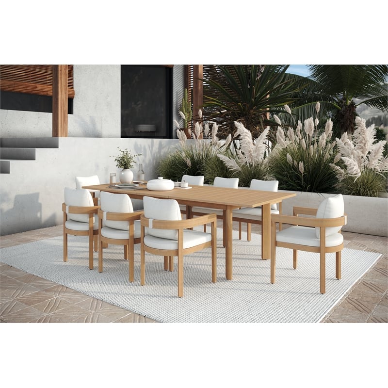 New Classic Furniture Wesley 9-Piece Wood Patio Dining Set in Natural/White
