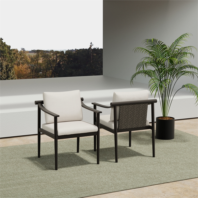 New Classic Furniture Moana Aluminum Patio Side Chair in Brown/Ivory (Set of 2)