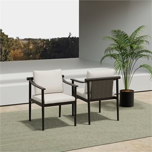 New Classic Furniture Moana Aluminum Patio Side Chair in Brown/Ivory (Set of 2)