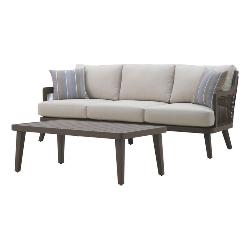 New Classic Furniture Genova 2-Piece Aluminum & Wicker Patio Set in Brown/Gray