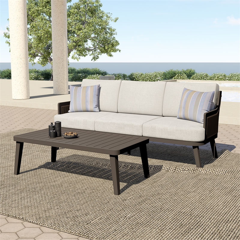 New Classic Furniture Genova 2-Piece Aluminum & Wicker Patio Set in Brown/Gray