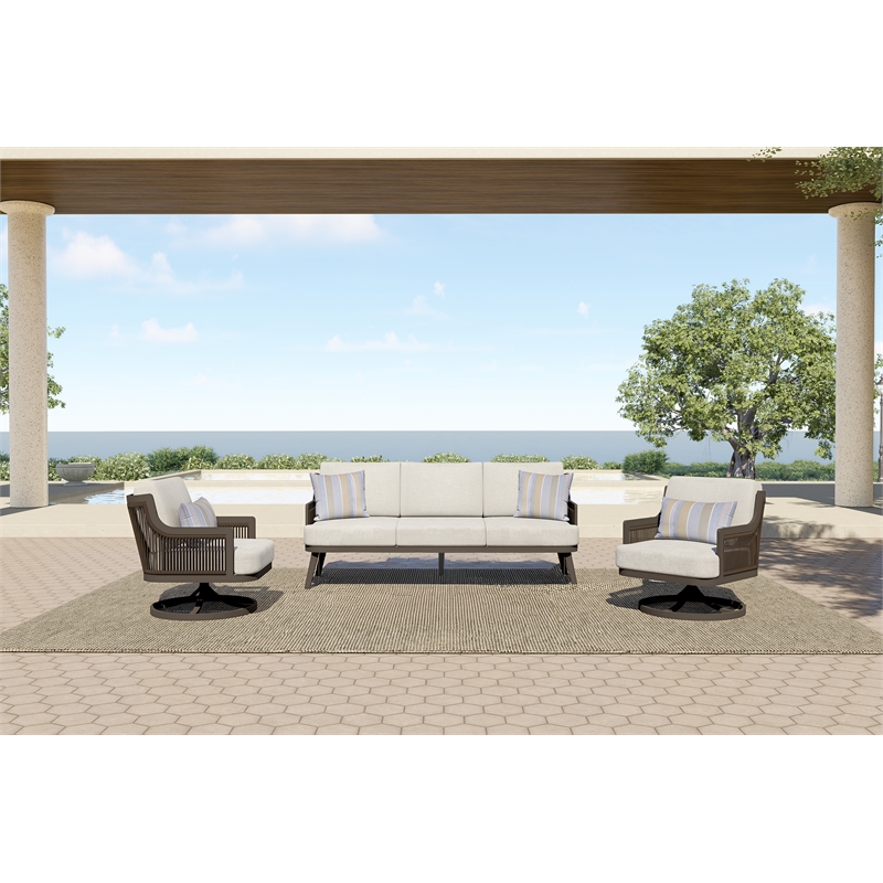 New Classic Furniture Genova 3-Piece Aluminum & Wicker Patio Set in Brown/Gray