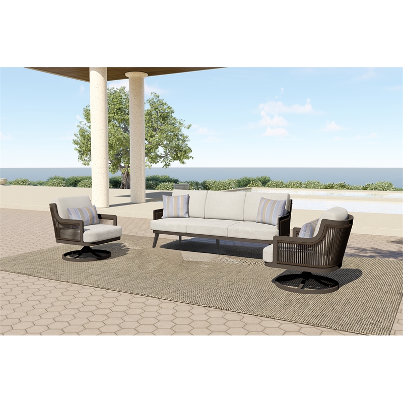 New Classic Furniture Genova 3-Piece Aluminum & Wicker Patio Set in Brown/Gray