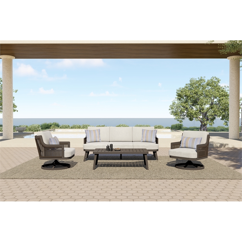 New Classic Furniture Genova 4-Piece Aluminum & Wicker Patio Set in Brown/Gray