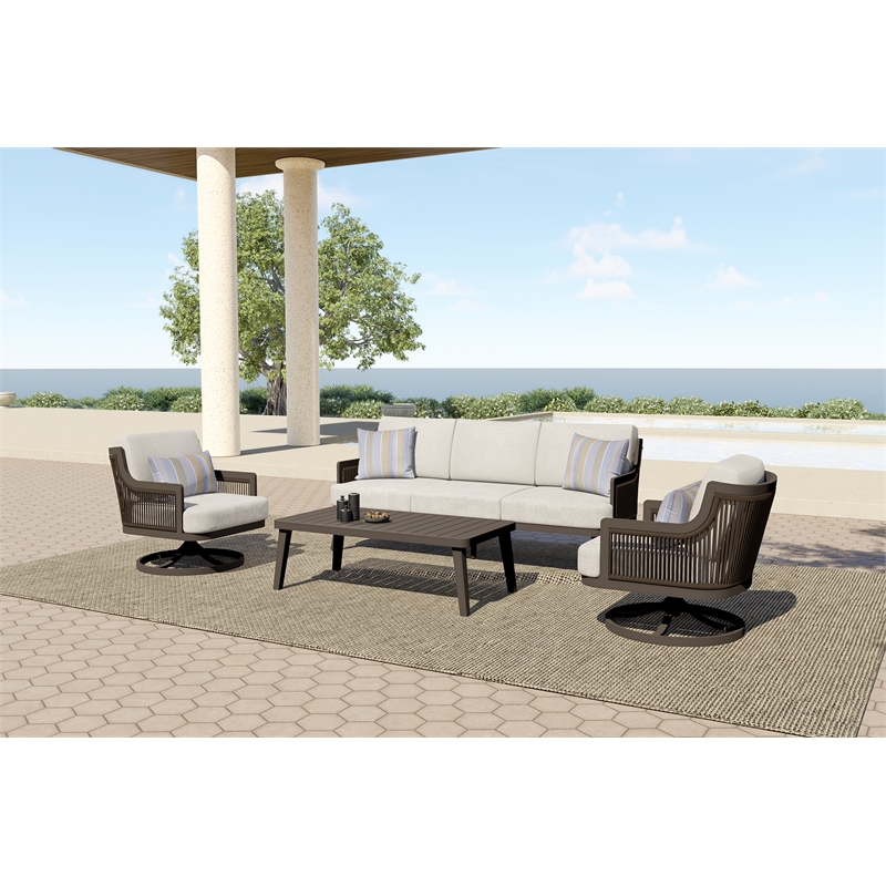 New Classic Furniture Genova 4-Piece Aluminum & Wicker Patio Set in Brown/Gray