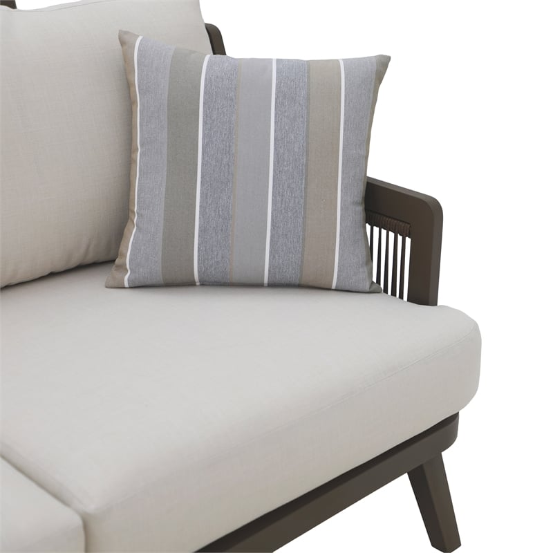 New Classic Furniture Genova Aluminum/Wicker Patio Sofa with Pillows in Gray
