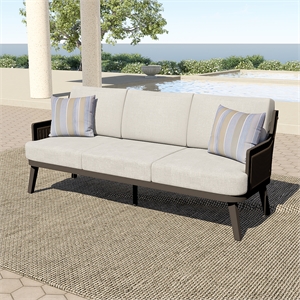 New Classic Furniture Genova Aluminum/Wicker Patio Sofa with Pillows in Gray