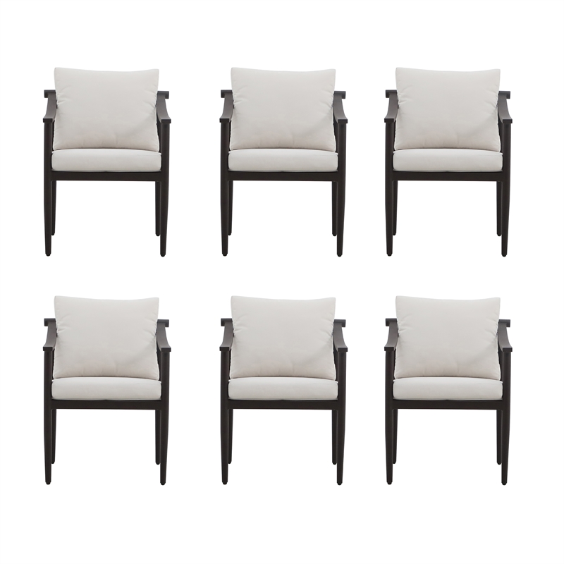 New Classic Furniture Moana Aluminum Patio Side Chair in Brown/Ivory (Set of 6)