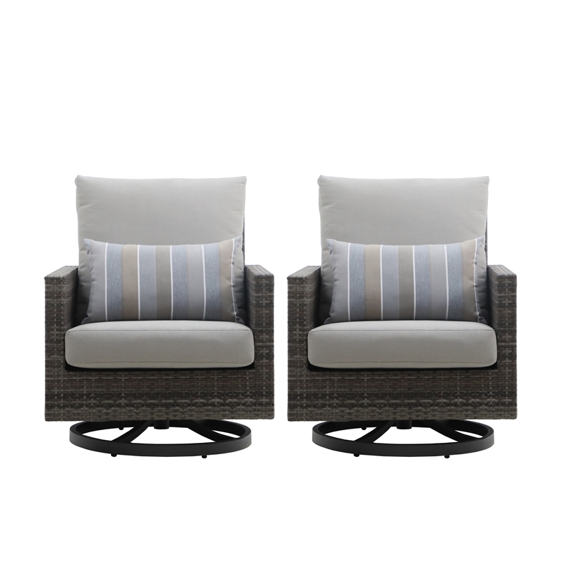 New Classic Furniture Bungalow 2pcs Metal/Wicker Patio Swivel Club Chair in Gray