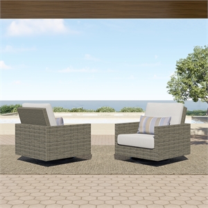 New Classic Furniture Bungalow 2pcs Metal/Wicker Patio Swivel Club Chair in Gray