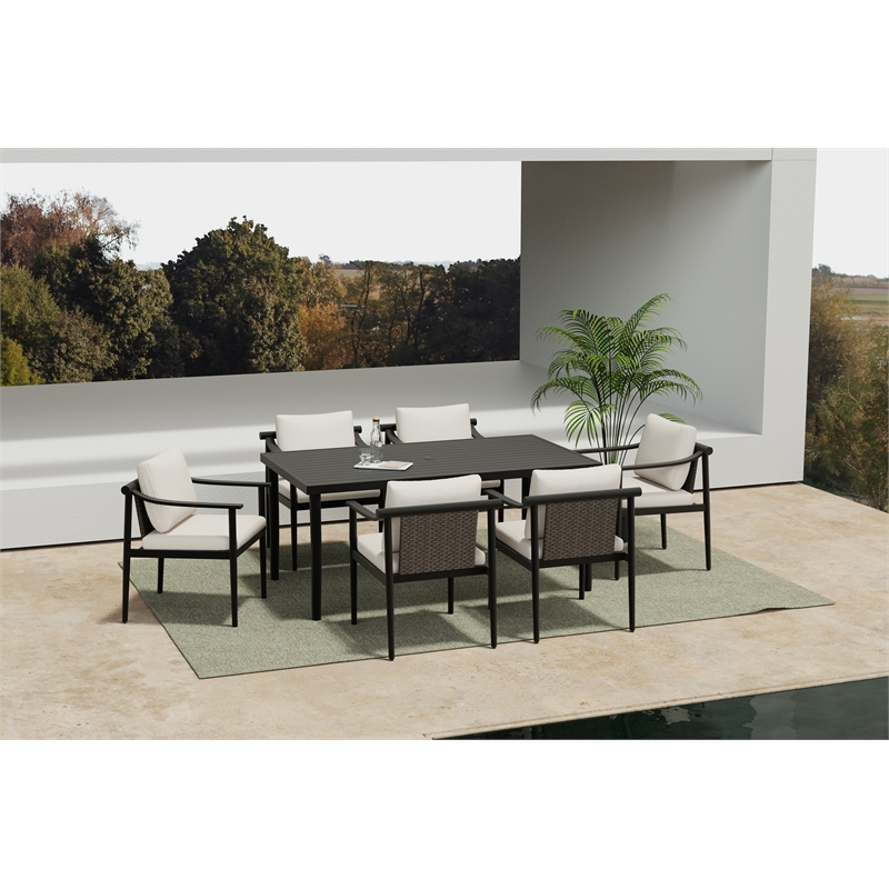 New Classic Furniture Moana 7-Piece Aluminum Patio Dining Set in Brown/Ivory