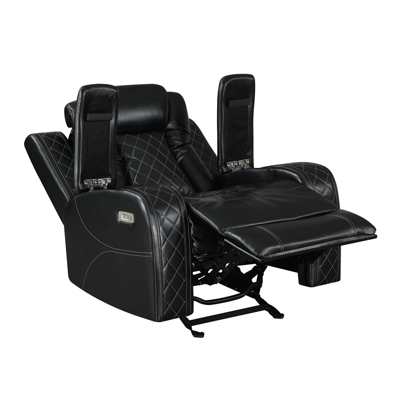 New Classic Furniture Orion II 3-Pc Faux Leather Power Living Room Set in Black