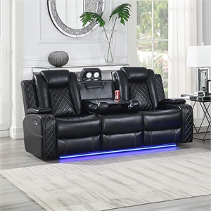 New Classic Furniture Orion II Faux Leather Manual Sofa in Black