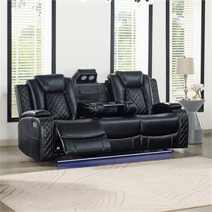 New Classic Furniture Orion II Faux Leather Power Sofa in Black