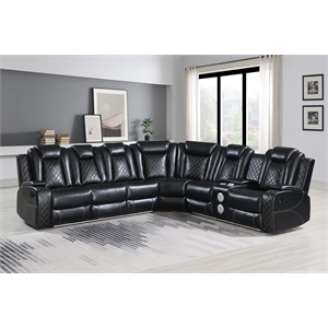 New Classic Furniture Orion II 3-Pc Faux Leather Power Sectional in Black