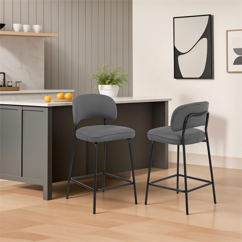 New Classic Furniture Blythe Metal/Vegan Leather Counter Chair in Gray (2 pcs)