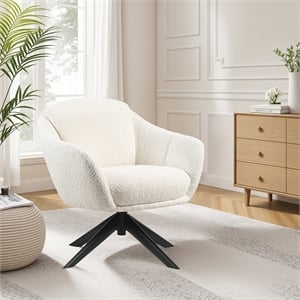 New Classic Furniture Fleming Metal and Fabric Swivel Lounge Chair in Ivory