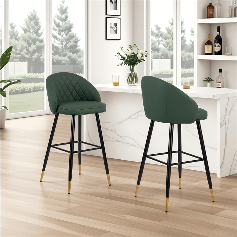 New Classic Furniture Oliver Metal/Vegan Leather Bar Chair in Green (Set of 2)