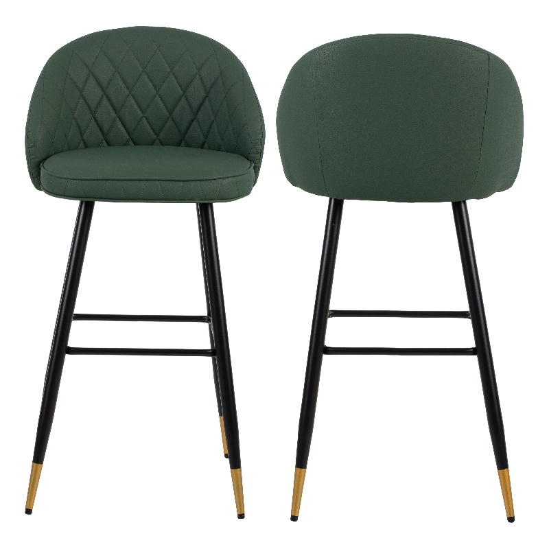 New Classic Furniture Oliver Metal/Vegan Leather Bar Chair in Green (Set of 2)