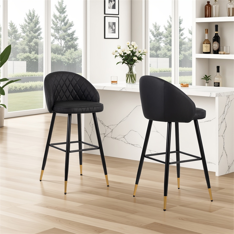 New Classic Furniture Oliver Metal/Vegan Leather Bar Chair in Black (Set of 2)