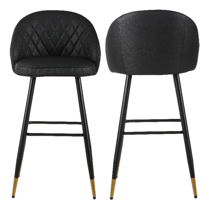 New Classic Furniture Oliver Metal/Vegan Leather Bar Chair in Black (Set of 2)
