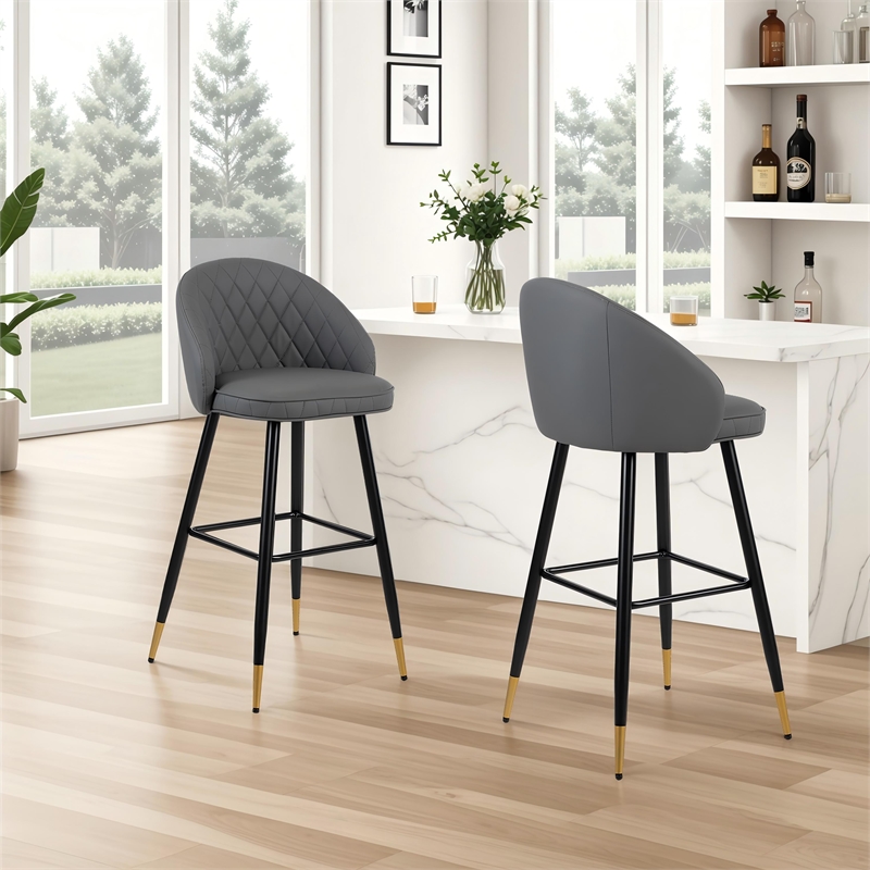 New Classic Furniture Oliver Metal/Vegan Leather Bar Chair in Gray (Set of 2)