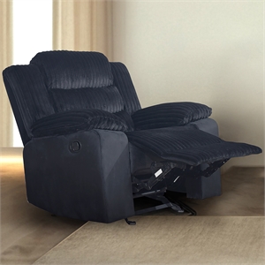 New Classic Furniture Willow Wood & Fabric Glider Recliner in Black