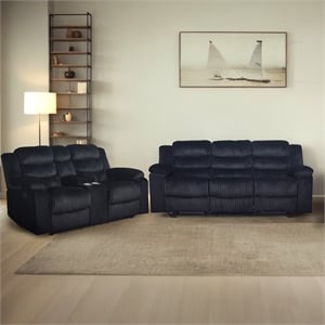 New Classic Furniture Willow 2-Piece Wood & Fabric Living Room Set in Black