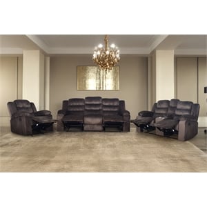 New Classic Furniture Willow 3-Piece Wood & Fabric Living Room Set in Brown