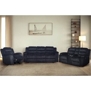 New Classic Furniture Willow 3-Piece Wood & Fabric Living Room Set in Black