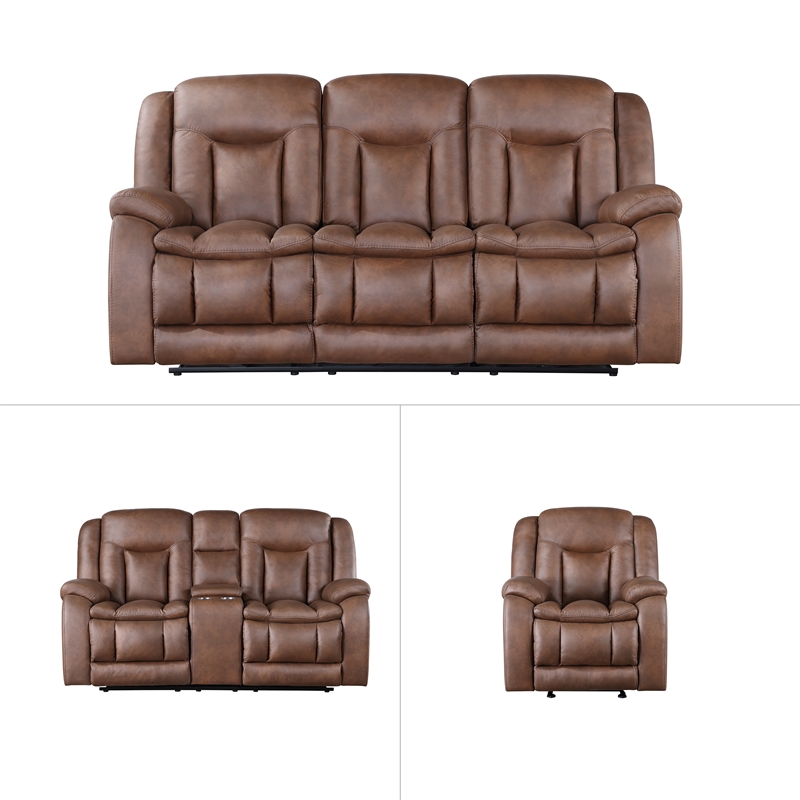 New Classic Furniture Morello 3 Pcs Fabric Manual Reclining Living Set in Brown