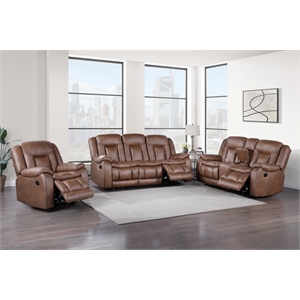 New Classic Furniture Morello 3 Pcs Fabric Manual Reclining Living Set in Brown