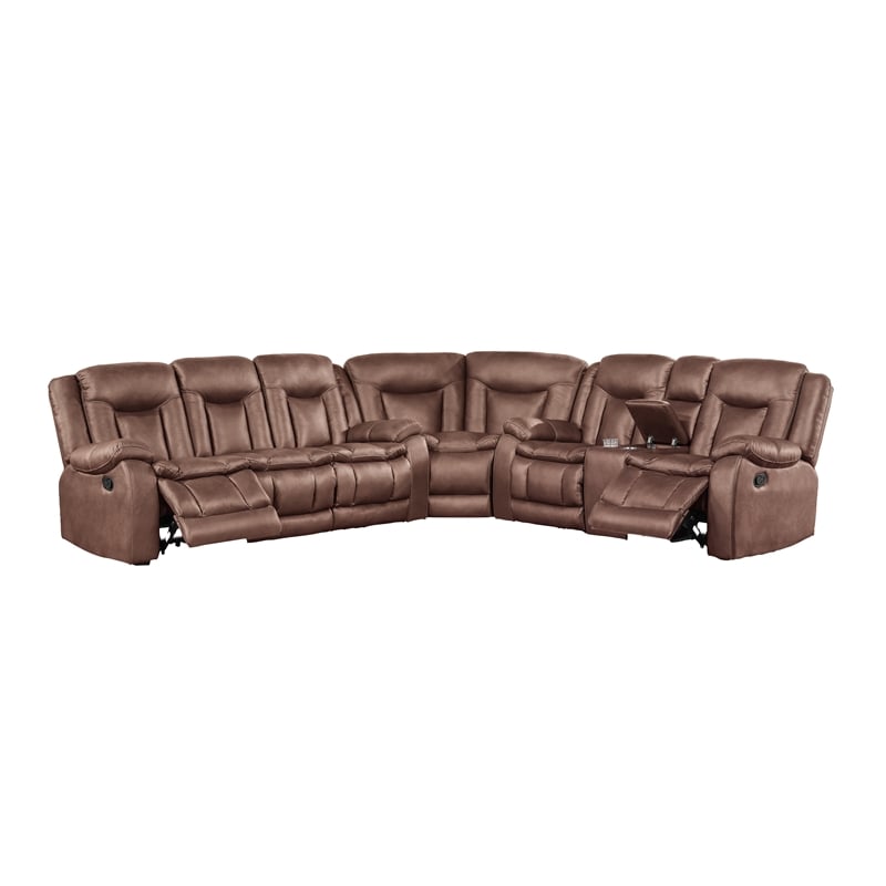 New Classic Furniture Morello 3-Piece Fabric Manual Reclining Sectional in Brown