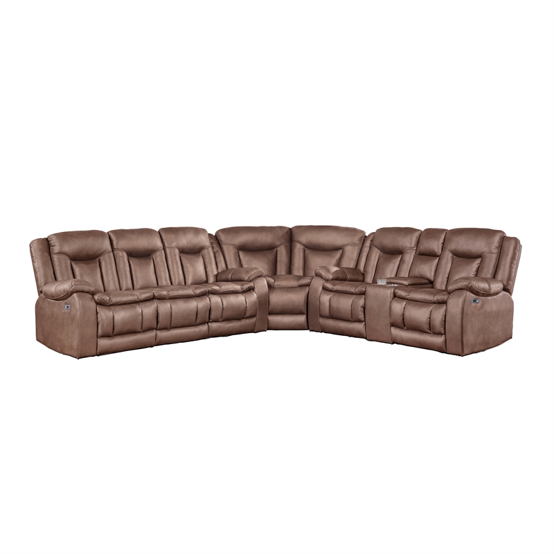 New Classic Furniture Morello 3-Piece Fabric Power Reclining Sectional in Brown