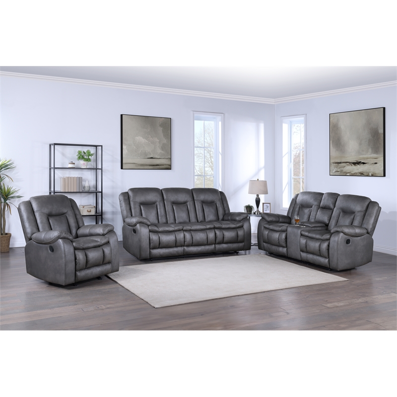 New Classic Furniture Morello 3-Piece Fabric Manual Reclining Living Set in Gray