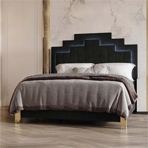 New Classic Furniture Empire Wood and Velvet Fabric King Bed in Black