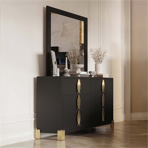 New Classic Furniture Empire 2-Piece Wood Dresser and Mirror Set in Black
