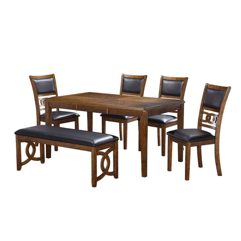 New Classic Furniture Gia 6-Piece Wood Dining Table Set in Brown