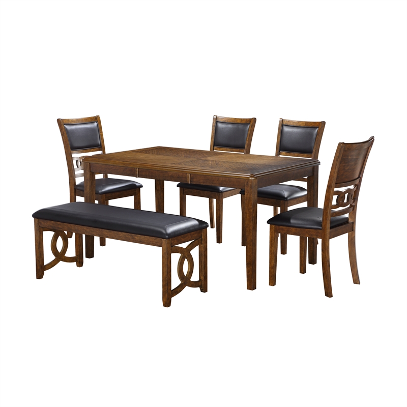 New Classic Furniture Gia 6-Piece Wood Dining Table Set in Brown