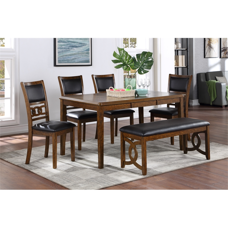 New Classic Furniture Gia 6-Piece Wood Dining Table Set in Brown
