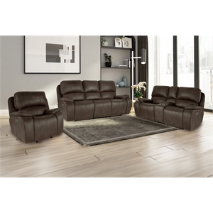 New Classic Furniture Brookings 3 Pcs Fabric Power Reclining Living Set in Brown