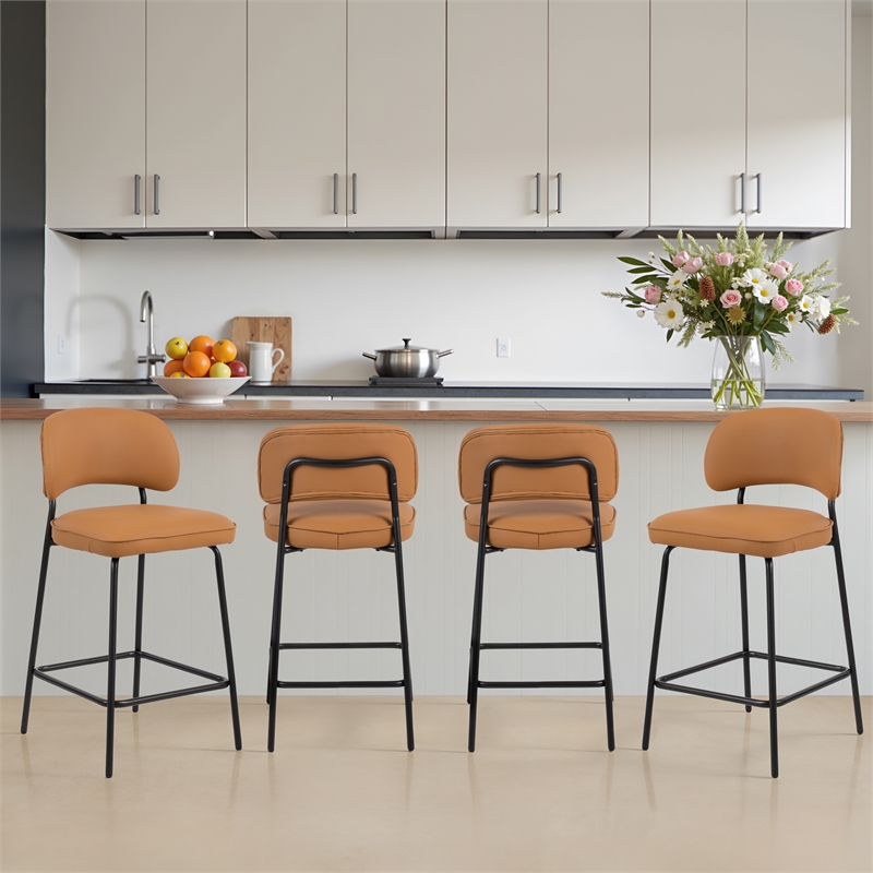 New Classic Furniture Blythe Vegan Leather Counter Chair in Orange (Set of 4)