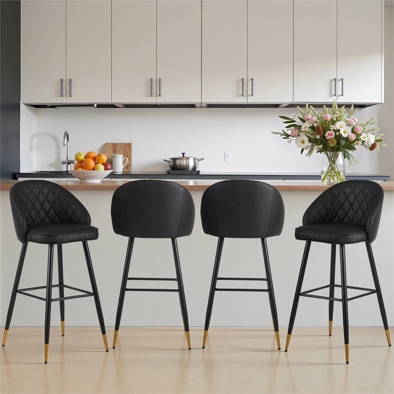 New Classic Furniture Oliver Vegan Leather Bar Chair in Black (Set of 4)